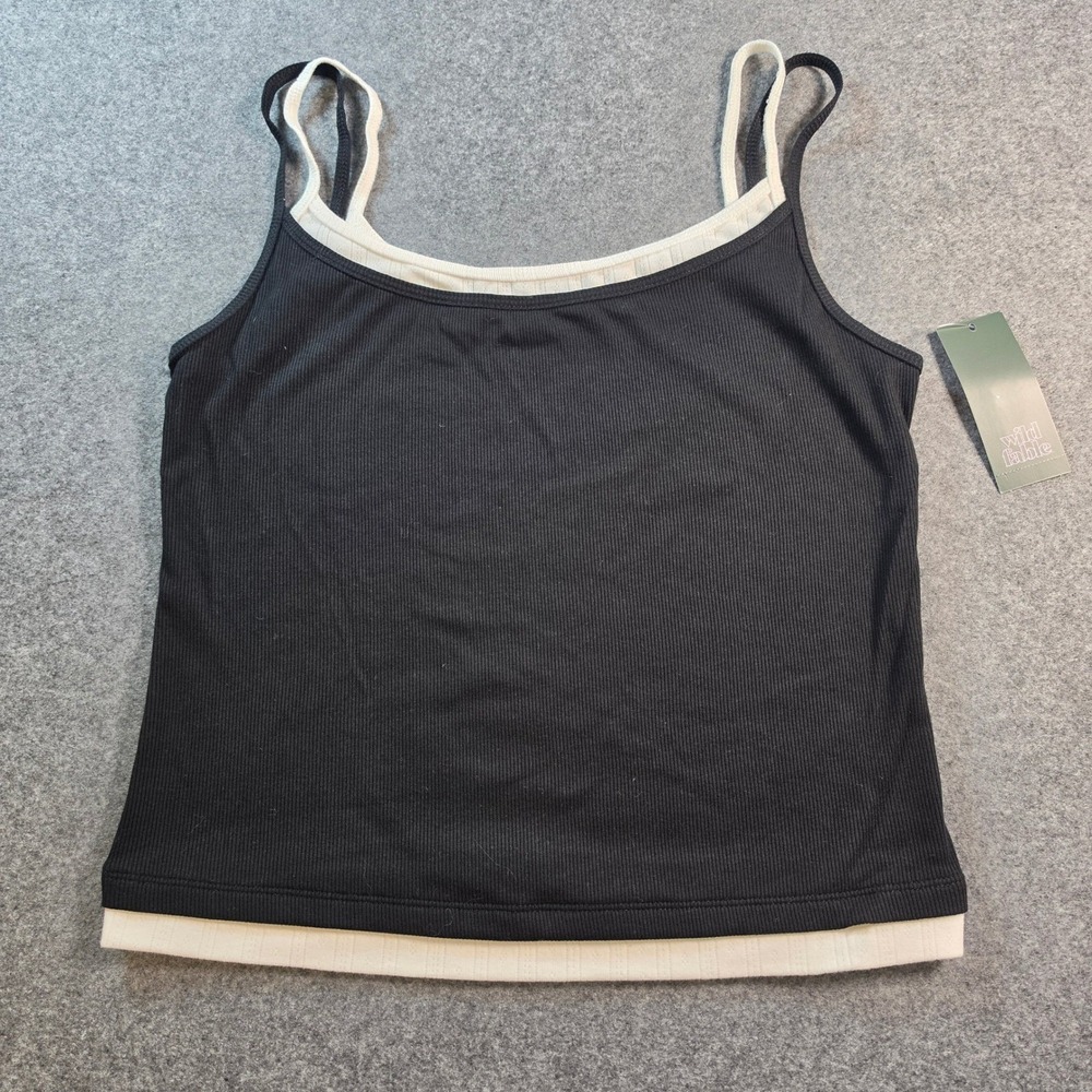 Wild Fable Womens Ribbed Double Layer Cami Tank Top Black‎ White Medium NWT